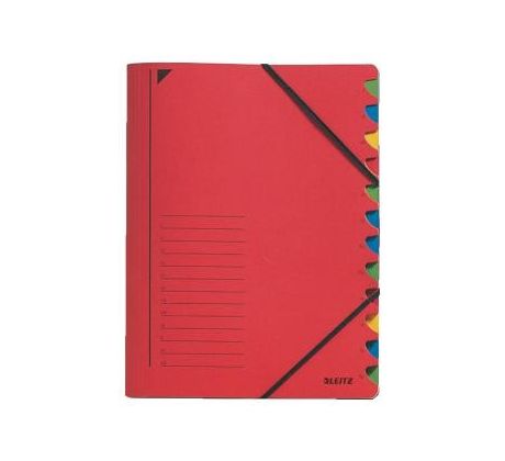 Třídící desky s gumičkou Leitz A4, 12 listů, červené