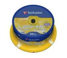DVD +RW Verbatim 4,7GB, 4x, spindl 25ks