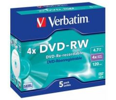 DVD -RW VERBATIM 4,7 GB, jewel box, 4x, 5 ks