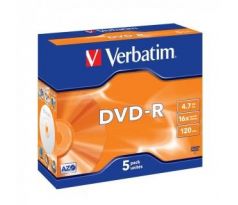 DVD -R VERBATIM 4,7 GB, jewel box, 16x, 5 ks