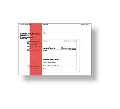 Obálka s doručenkou a odtrhovacím poučením (správní řád) B6, červený pruh, text, 1000 ks, 125 x 176