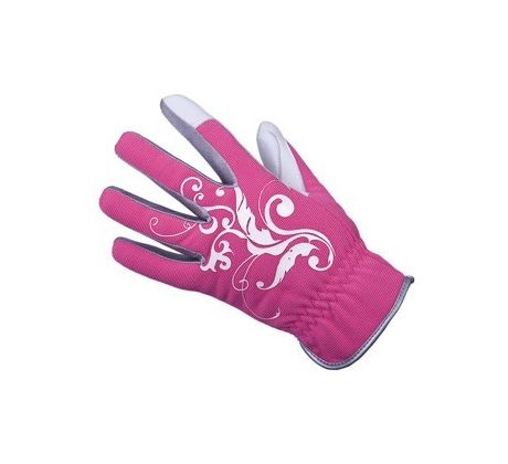 Rukavice PICEA, s kůží ve dlani, dámské, růžové s tiskem vel. 7