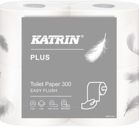 Papír toaletní Katrin Plus Easy 300 útržků, 2-vrstvý bílý / 4 ks