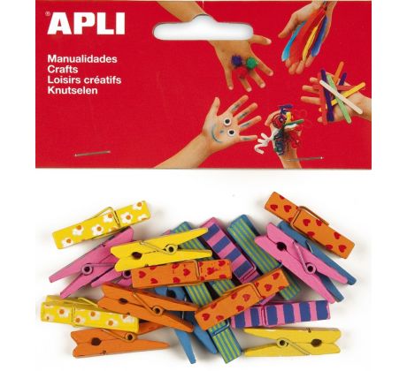 Kolíčky dřevěné APLI barevné velké/20 ks