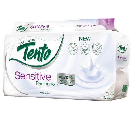 Papír toaletní TENTO Sensitive Panthenol 3-vrstvý / 8 ks,  Panthenol