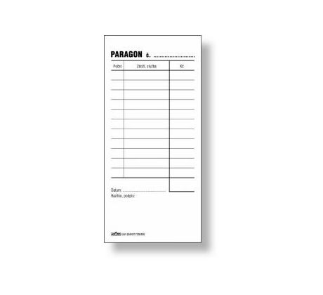 Paragon 1/3 A5, nečíslovaný, bez DPH, blok 100 L, samopropisovací