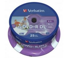 DVD +R VERBATIM 8,5 GB, cake box 25 ks, Double Layer, Wide Printable