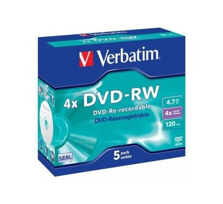 DVD -RW VERBATIM 4,7 GB, jewel box, 4x, 5 ks