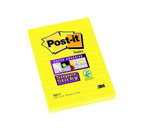 Blok samolepicí Post-it 102 x 152 mm, linkovaný, 75 lístků