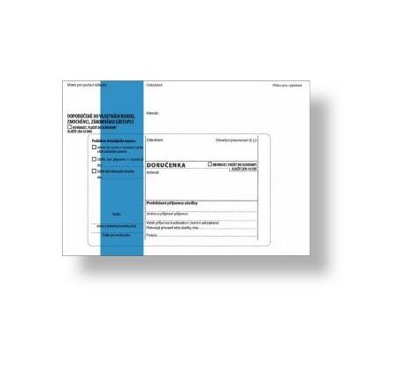 Obálka s doručenkou a odtrhovacím poučením (správní řád) B6, modrý pruh, text, 1000 ks, 125 x 176