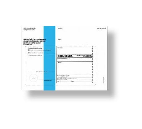 Obálka s doručenkou a odtrhovacím poučením (správní řád) 162 x 217, modrý pruh, text, 1000 ks