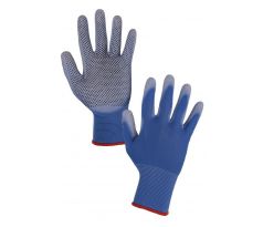 Rukavice BRITA DOTS máčené v PU, s terčíky, modré vel. 8-9