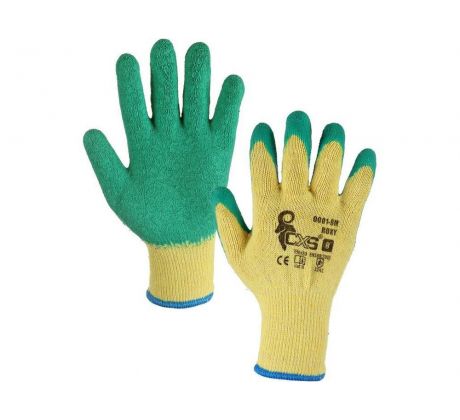 Rukavice, ROXY, polomáčené v latexu, žluto-zelené vel. XL (10)
