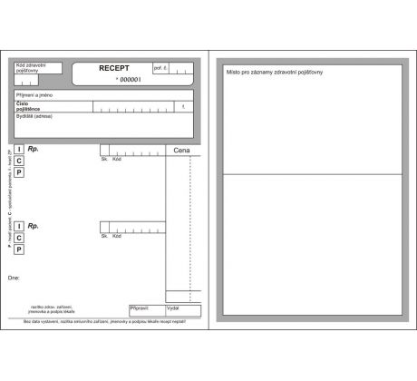 Lékařský recept A6, blok 100 L, nečíslovaný, nový typ