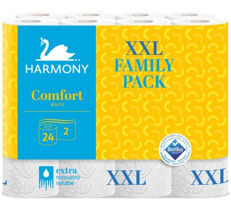 Papír toaletní Harmony Comfort Family XXL , 2-vrstvý bílý / 24 ks