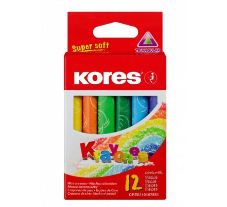 Pastelky voskové Kores 12 ks trojhranné Jumbo pr. 14 mm