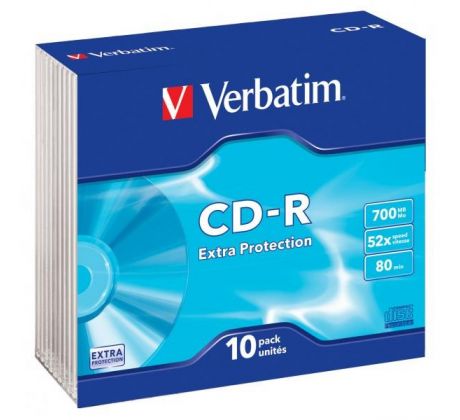 CD -R VERBATIM slim 52x, 10 ks, 700MB, 80min.