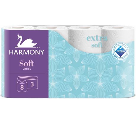 Papír toaletní Harmony Soft 160 útržků 3-vrstvý recykl bílý / 8 ks