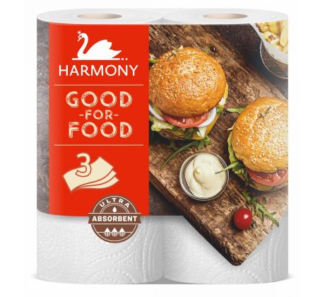Papírová utěrka v roli Harmony Good For Food Burger 3-vrstvá, 2 x 16 m / 2 ks