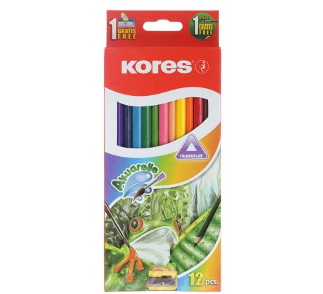 Pastelky Kores trojhranné akvarelové 12 ks s ořezávátkem a štětcem