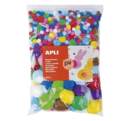 Pom pom APLI mix velikostí a barev / 500 ks JUMBO