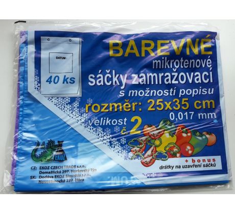 Sáček zamrazovací č.2 barevné 250 x 350 / 40 ks, 17 mic