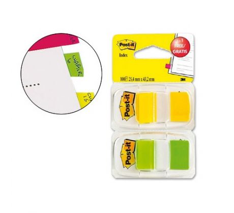 Záložky samolepicí Post-it 25,4 x 43,2 mm/á 50 ks žluté +50 ks zelených zdarma